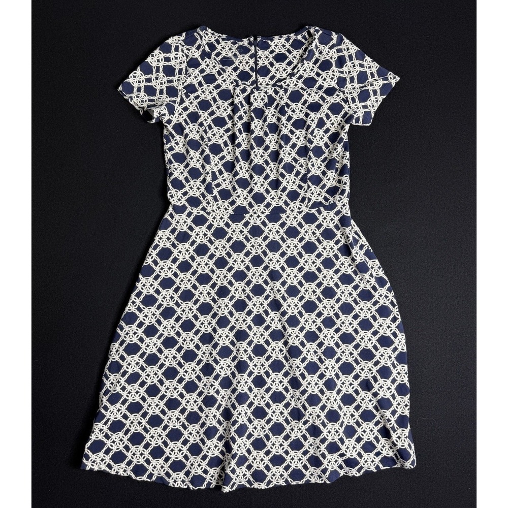 Talbots Short Sleeve Navy Nautical Knot Print Round Neck Stretch Dress Womens M